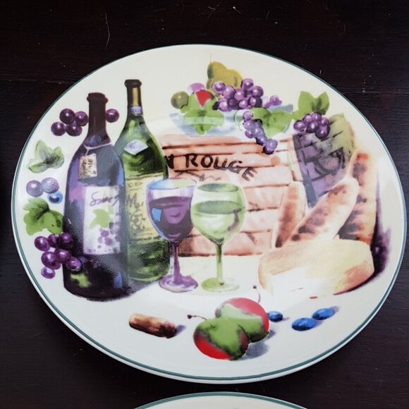 4pc Wine & Cheese Side Plates Set Cocktail Happy Hour Appetizer Charcuterie - Picture 4 of 9